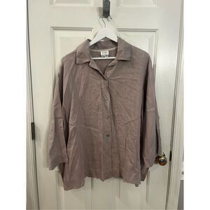 go lightly Alexandra Lavender Linen Lagenlook Boxy 3/4 Sleeve Button Up Shirt O/